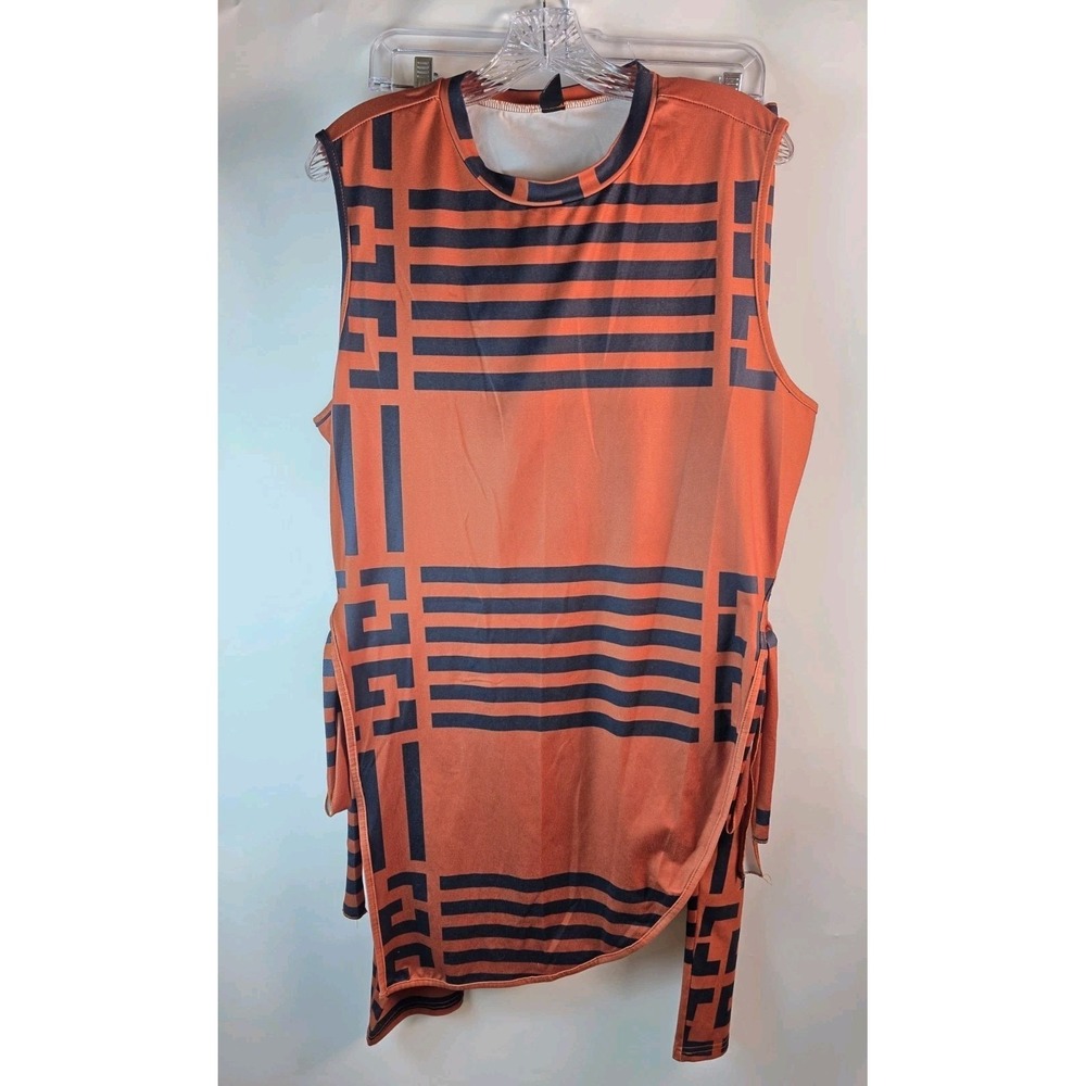 Orange and Black Shein Sleeveless Two Piece Striped Outfit Size 2X